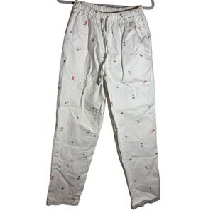 Vintage Denim & Co White‎ Cotton Pants Multicolored Embroidered Flowers Size S